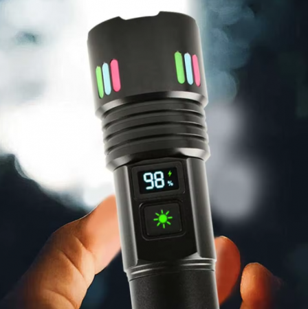 Lanterna LED BZRSH®, din aluminiu, sursa P45 Ultra-Bright, profesionala, focus ajustabil, acumulator inclus, rezistenta la apa, incarcare USB, 2000 lumeni, ecran LCD, Negru [2]