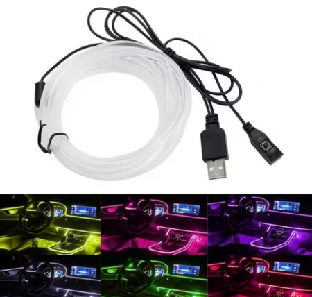 Auto - Lumini ambientale auto LED RGB, conectare USB cu telecomanda pe fir, 3 metri, BZRSH