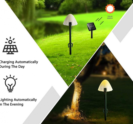 Lumini solare pentru gradina, forma ciuperca, 30 LED, 6 metri, incarcare solara, 8 moduri de iluminare, alb cald [5]