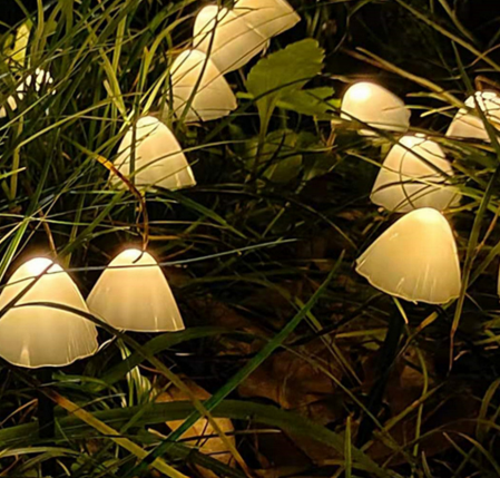 Lumini solare pentru gradina, forma ciuperca, 30 LED, 6 metri, incarcare solara, 8 moduri de iluminare, alb cald [6]