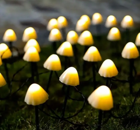 Lampi solare - Lumini solare pentru gradina, forma ciuperca, 30 LED, 6 metri, incarcare solara, 8 moduri de iluminare, alb cald