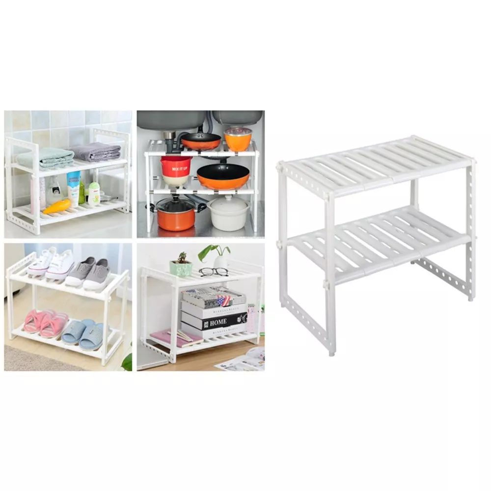Mini etajera reglabila pentru chiuveta, cu 2 rafturi, bucatarie sau baie [1]