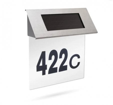 Lampi solare - Numar de casa din inox, cu iluminare LED si alimentare solara