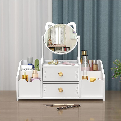 Casa si gradina - Organizator alb pentru cosmetice și bijuterii, cu sertare si oglinda, PVC 40 x 20 x 14 cm