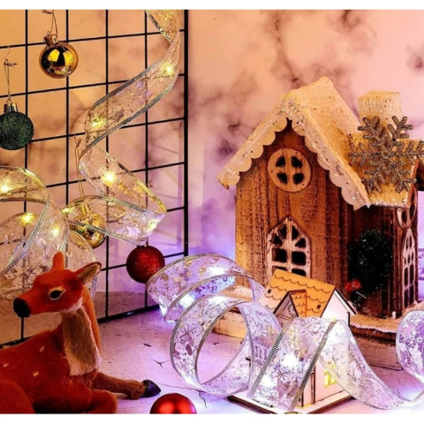 Panglică Luminoasă pentru Bradul de Crăciun BZRSH, 50 LED-uri, 5 m, Argintie cu Lumină Alb Caldă, 8 Programe – Decor Festiv LED, Ghirlandă Crăciun Interior, Alimentare la Rețea [3]