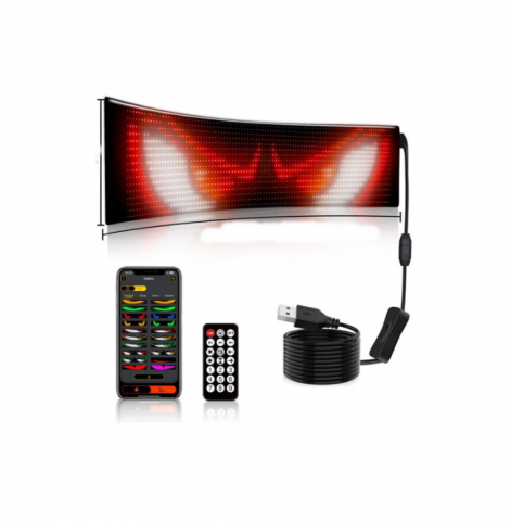 Panou afisaj Matrix LED BZRSH, flexibil, display RGB, 595x120 mm, devil eyes, ochi camion, ceas, mesaje personalizate, control aplicatie si telecomanda, conectare USB [4]