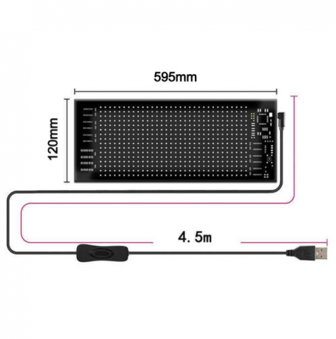 Panou afisaj Matrix LED BZRSH, flexibil, display RGB, 595x120 mm, devil eyes, ochi camion, ceas, mesaje personalizate, control aplicatie si telecomanda, conectare USB [7]