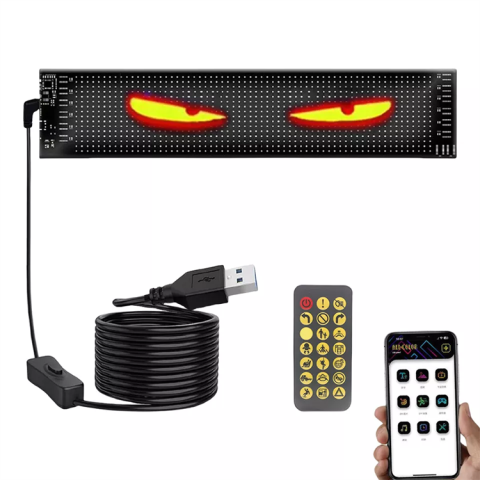 Lumini Ambientale Auto LED - Panou Afișaj Matrix LED U37 Flexibil 374×92 mm – Ochi Devil Eyes, Iluminare LED Auto & Camion, RGB Multicolor, Plug&Play