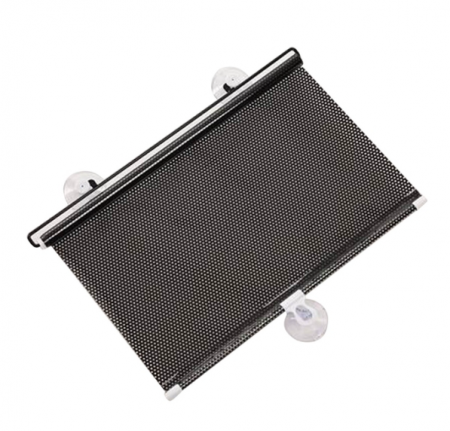 Auto - Parasolar auto cu ventuze, retractabil, negru, 68 cm x 125 cm, pentru parbriz sau geamuri laterale