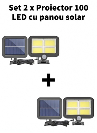 Lampi solare - Proiector 100 LED cu panou solar, senzor de miscare, rezistent la apa