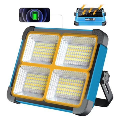 Lampi solare - Proiector LED 300W, portabil, IP66, 288LED cu incarcare solara sau USB, acumulatori 7200mAh-