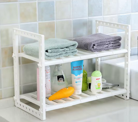 Raft Organizator pentru Bucătărie sau Baie, Extensibil, Alb Inox/PVC, 47 x 26 x 38 cm, TopBazar [2]