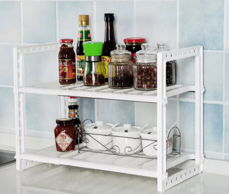 Raft Organizator pentru Bucătărie sau Baie, Extensibil, Alb Inox/PVC, 47 x 26 x 38 cm, TopBazar [5]