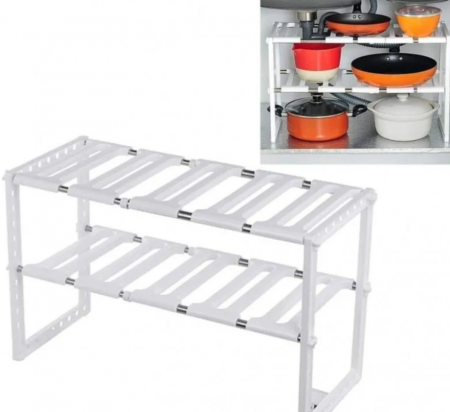 Casa si gradina - Raft Organizator pentru Bucătărie sau Baie, Extensibil, Alb Inox/PVC, 47 x 26 x 38 cm, TopBazar