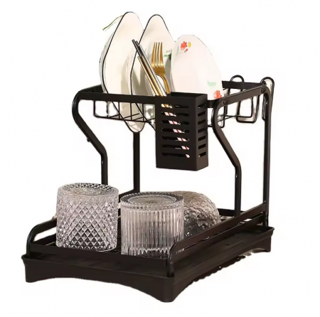 Casa si gradina - Raft Organizator pentru Vase, Negru, din metal, cu tava de scurgere, 42 x 30 x 32 cm, TopBazar