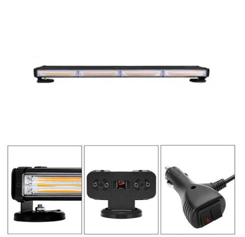 Auto - Rampa girofar cu magneti, 60 cm cu bara dubla stroboscop, 12V-24V, prindere magnetica, lumina galbena