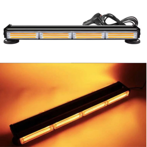 Lampi remorca si lumini de avertizare - Rampă Girofar 60cm cu Prindere Magnetică, Bară Dublă Stroboscop și Lumină Galbenă 12V-24V