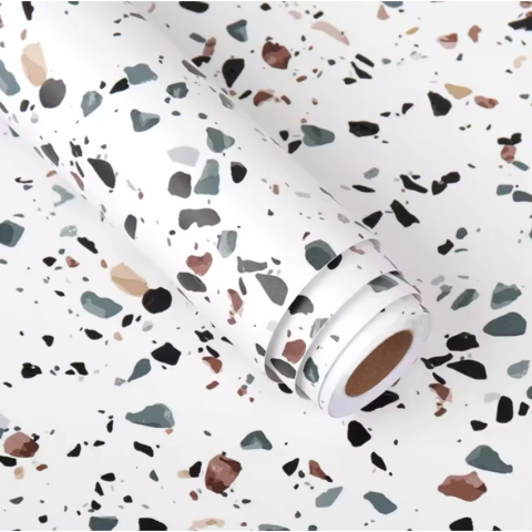 Folii reflexive - Rola tapet autoadeziv, 60 x 500 cm, lavabil, autocolant, foarte rezistent, usor de curatat, tip terrazo, aplicabil pe suprafete multiple, Topbaza