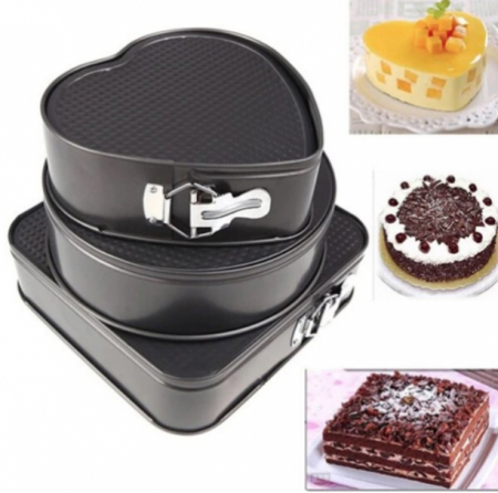 Casa si gradina - Set 3 forme pentru prajituri si tort, patrata, inima, rotunda
