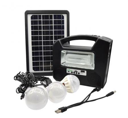 Iluminat - Kit cu panou solar cu 3 becuri, portabil, bluetooth, radio, USB,  10000mAh