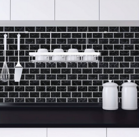 Set 10 x tapet autoadeziv decorativ BZRSH, spuma moale, lavabil, adeziv puternic, usor de montat, suprafata acoperire 1.8 mp, 30x60 cm, 1.7mm grosime, negru [2]