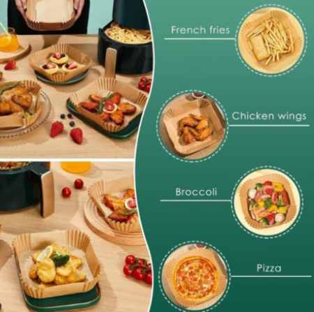 Set 100 hartii de copt pentru air fryer, Termorezistent, Maro 16 x 16 x 4.5 cm, patrat, TopBazar [3]