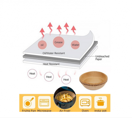 Set 100 hartii de copt pentru AirFryer, Rotund, 20 x 4.5 cm, Maro, TopBazar [4]