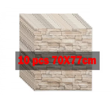 Set 10x Tapet Caramida, Model Piatra Naturala, suprafata acoperire 5.4 mp, autoadeziv, waterproof, usor de montat, design modern, 70x77 cm, crem [1]
