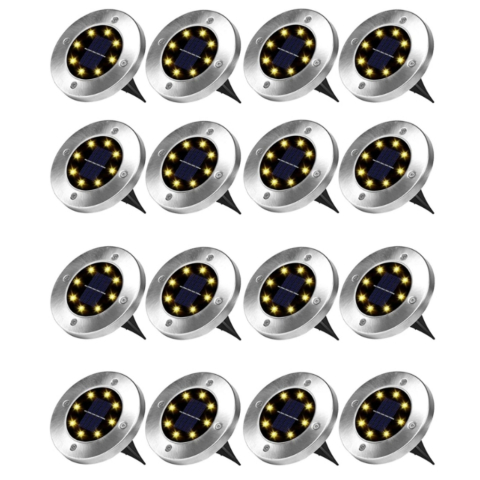 Lampi solare - Set 16x Lampa Cu Incarcare Solara Rapida SI Timp Mare De Utilizare, alb cald, Tip Spot Cu 8 Leduri, Pentru Gradina, WaterProof, IP65, Carcasa Din Metal Rezistent