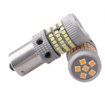 Becuri Auto LED si Xenon - Set 2 Becuri auto LED 12V, 1156, BA15S P21W, 78LED, Galben, Semnalizare, Lumini de zi, Pozitii, BZRSH