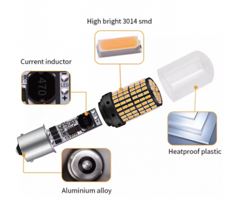 Set 2 becuri auto led BA15S 1156/P21W, 144LED SMD, lumina galbena, semnalizare, BZRSH [2]