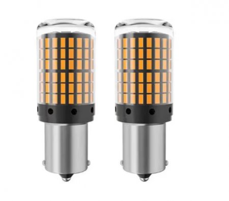Auto - Set 2 becuri auto led BA15S 1156/P21W, 144LED SMD, lumina galbena, semnalizare, BZRSH