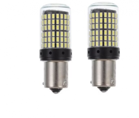 Auto - Set 2 becuri auto led BA15S 1156/P21W, 144LED SMD, pini la 180 grade,  lumina alba, BZRSH