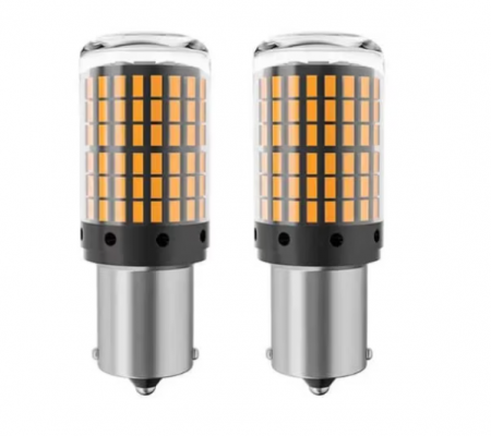 Auto - Set 2 becuri auto led BA15S 1156/P21W, 144LED SMD, pini la 180 grade, lumina galbena, BZRSH
