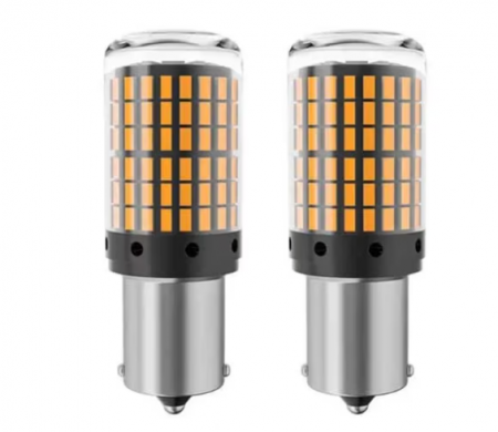Auto - Set 2 becuri auto led BA15S 1156/PY21W, 144LED SMD, lumina galbena, semnalizare, BZRSH