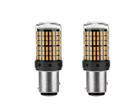 Auto - Set 2 becuri auto led BAY15D 1157/P21/5W, 144LED SMD, lumina alba cu 2 faze, lumini de zi, marsarier, daylight, BZRSH