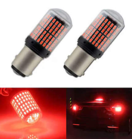 Set 2 becuri auto led BAY15D 1157/P21/5W, 144LED SMD, lumina rosie cu 2 faze, pozitie si stop pe frana, BZRSH [1]