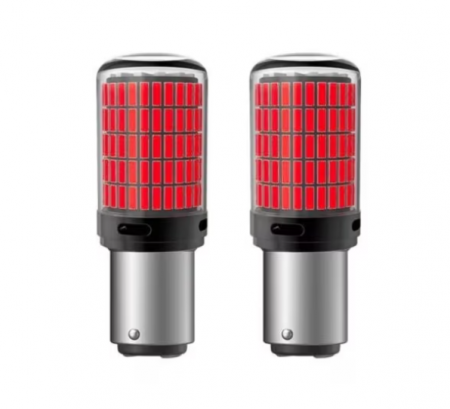 Auto - Set 2 becuri auto led BAY15D 1157/P21/5W, 144LED SMD, lumina rosie cu 2 faze, pozitie si stop pe frana, BZRSH