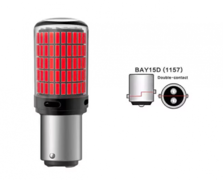 Set 2 becuri auto led BAY15D 1157/P21/5W, 144LED SMD, lumina rosie cu 2 faze, pozitie si stop pe frana, BZRSH [2]