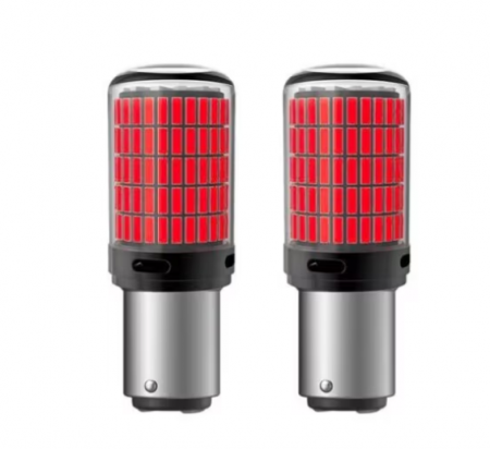 Auto - Set 2 becuri auto led BAY15D 1157/P21/5W, 144LED SMD, lumina rosie cu 2 faze, pozitie si stop pe frana, BZRSH
