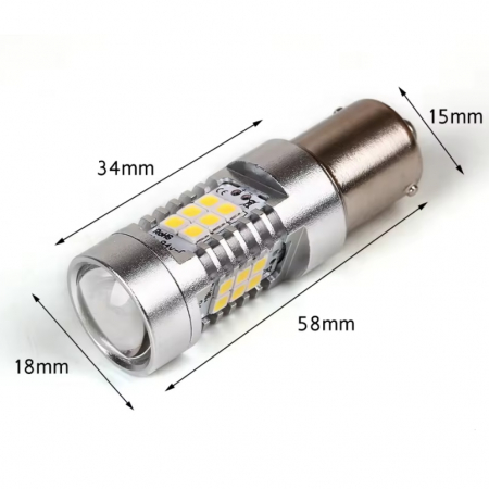 Set 2 becuri auto LED cu lupa 1156/BA15S P21W, BZRSH®, cu 27 de LED-uri, Alb rece, 6000K [2]