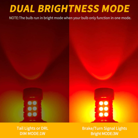 Set 2 becuri auto LED cu lupa 1157/BAY15D P21/5W, BZRSH®, cu 21 de LED-uri, 2 faze, lumina rosie, pozitie si stop pe frana [3]