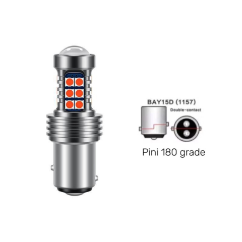 Set 2 becuri auto LED cu lupa 1157/BAY15D P21/5W, BZRSH®, cu 21 de LED-uri, 2 faze, lumina rosie, pozitie si stop pe frana [7]