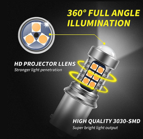 Set 2 becuri auto LED cu lupa 1157/BAY15D P21/5W, BZRSH®, cu 21 de LED-uri, 2 faze, lumina rosie, pozitie si stop pe frana [6]