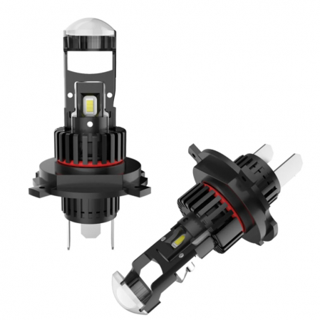 Auto - Set 2 becuri auto LED cu lupa, H4, 2 faze, 280W, 12V, 6500K, Canbus, fara eroare, +300%, BZRSH