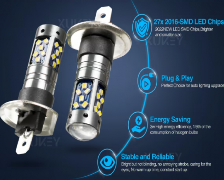 Set 2 becuri auto LED H1 cu lupa, 60W, 27 SMD, 12V, 6000K, BZRSH [2]
