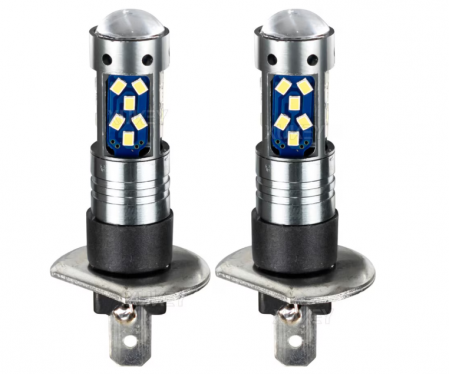 Auto - Set 2 becuri auto LED H1 cu lupa, 60W, 27 SMD, 12V, 6000K, BZRSH