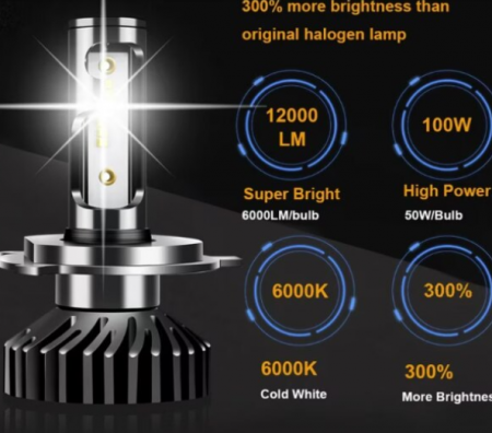 Set 2 becuri auto LED H7 COBS, 100W, lumina alb-rece, 12V, 12.000 lumeni, BZRSH, 6000K [3]