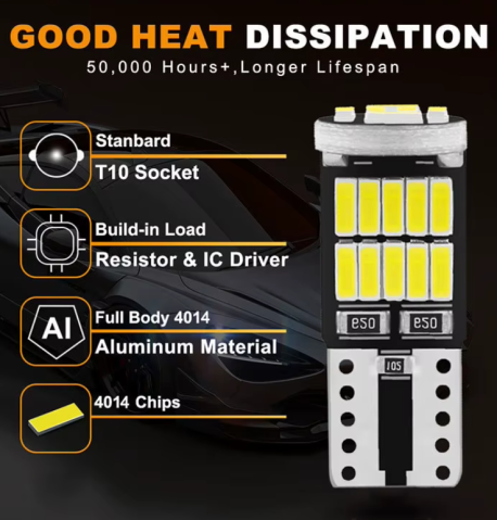 Set 2 Becuri auto led T10 W5W, 12 V, 26 LED SMD 4014 ,  lumina alba, BZRSH, pentru pozitie, plafoniera, portbagaj, semnalizare, lumini oglinda, lumini ambientale [6]