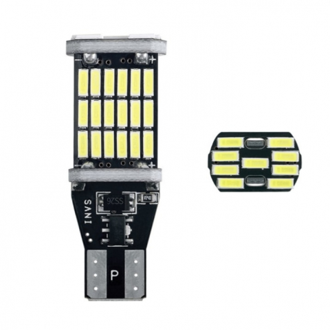 Auto - Set 2 becuri auto LED T15/W16W, 45 SMD, 12V, CanBus, BZRSH®, fara eroare bec ars, pentru marsarier, plafoniera, portbagaj, lumini oglinda, lumini ambientale, lumina alba 6500K